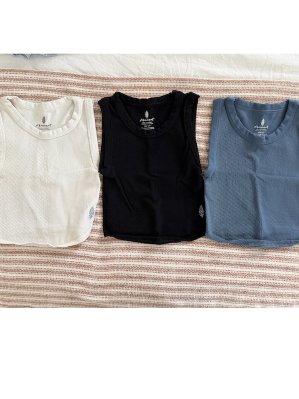 FP Movement seamless ribbed crop tank bundle — black, cream + dusty blue (XS/S)